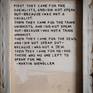 The quote by Martin Niemoller inscribed on the back of the canvas.