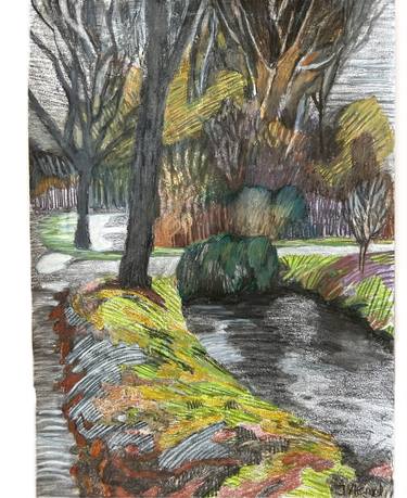 Original Expressionism Landscape Drawing by Joyce Engel