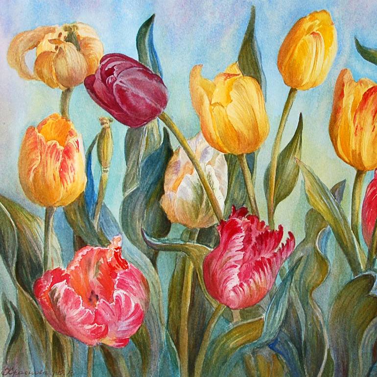 Original Fine Art Floral Painting by Yulia Krasnov