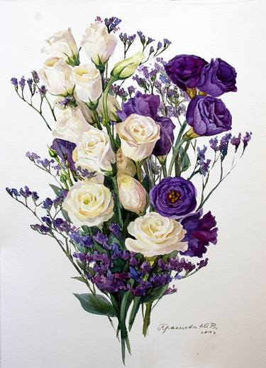 Bouquet of white and purple lisianthus thumb