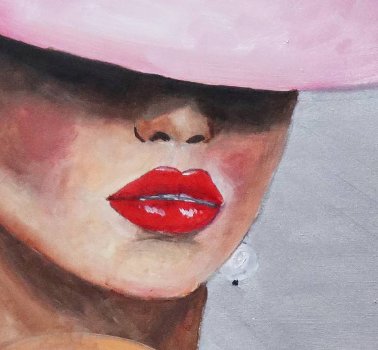 DONNA CON CAPPELLO ROSA Painting by Davide Pacini