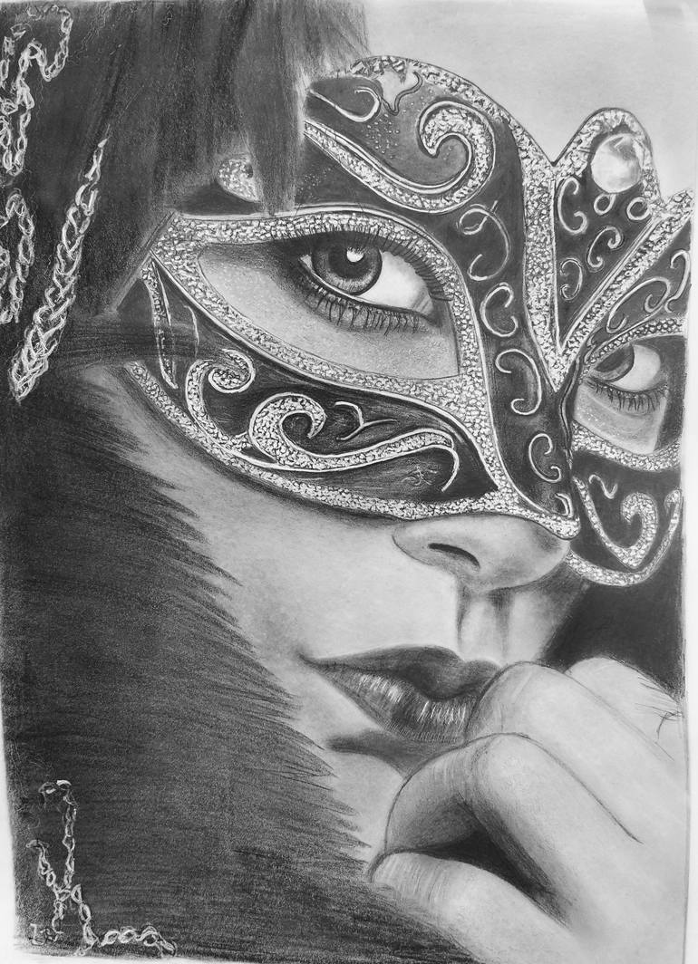 WOMAN WITH MASK Drawing by Loredana Leu | Saatchi Art