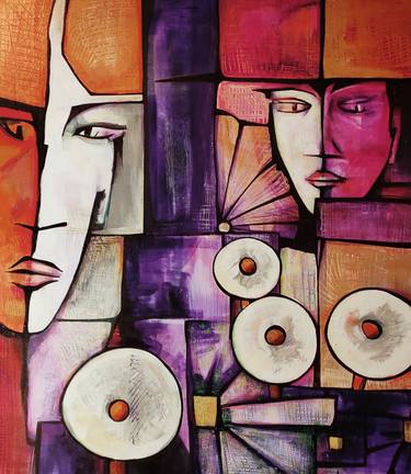 Original Cubism Abstract Paintings by Naniko Baramidze