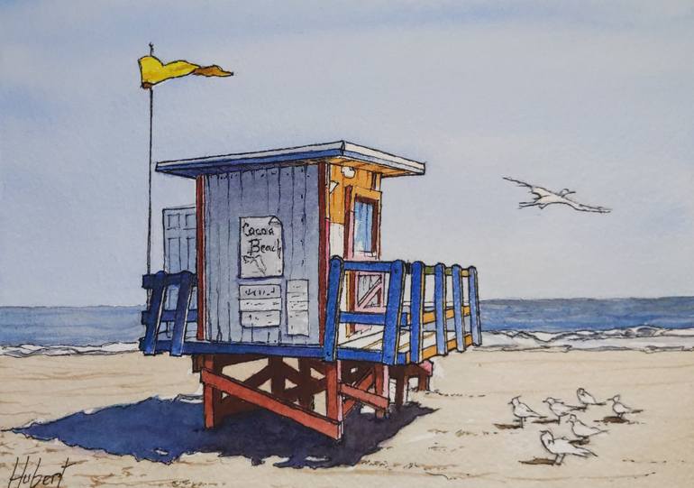 Cocoa Beach Lifeguard hut Painting by Hubert ABITBOL Saatchi Art