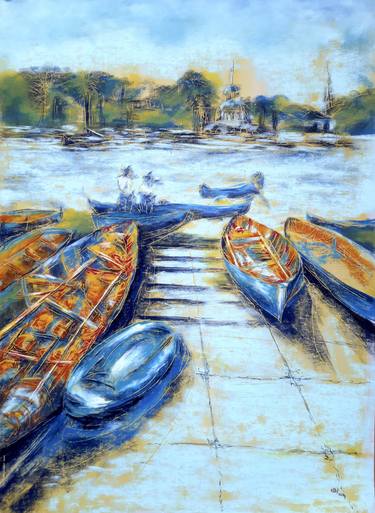 Original Figurative Boat Paintings by Nadia Bedei