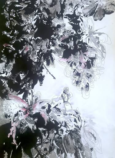 Original Black & White Abstract Mixed Media by Nadia Bedei