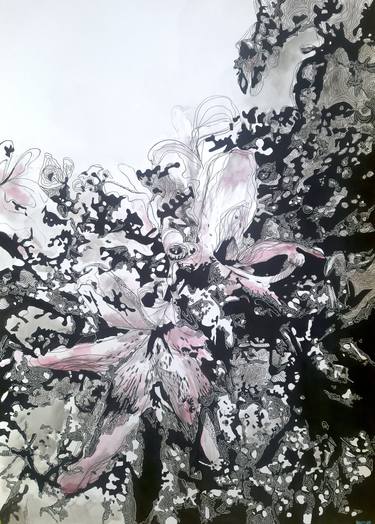 Original Black & White Abstract Mixed Media by Nadia Bedei