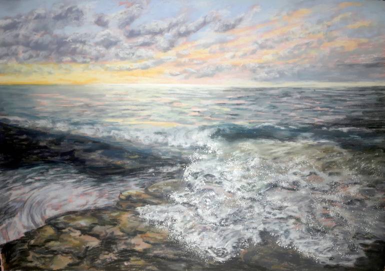 Original Seascape Painting by Nadia Bedei | Expressionism Art on Other | Sunset in the Arctic