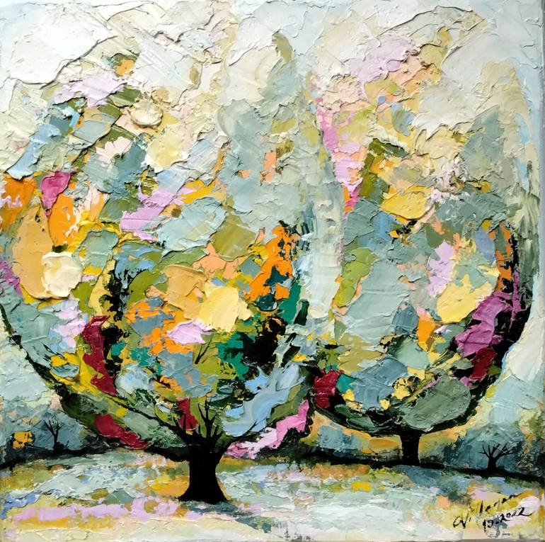 Original Landscape Painting by Carolina Villagra-roth | Expressionism Art on Canvas | Trees on the way home