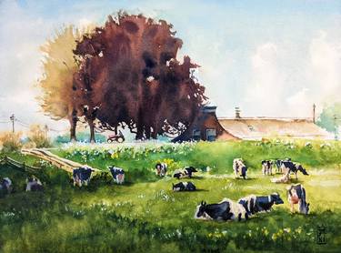 Print of Cows Paintings by Arthur Koopmans
