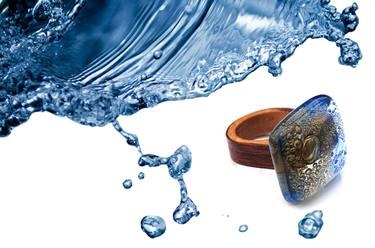 "The Power of Water" Ring. Wood and Glass Ring thumb