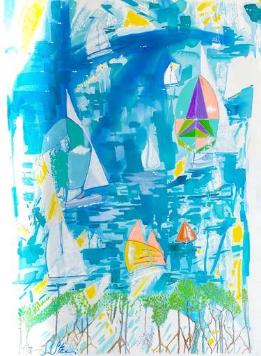 Print of Impressionism Sailboat Paintings by Kimberly Stein