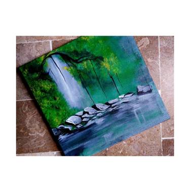 Acrylic painting of waterfall scenery thumb