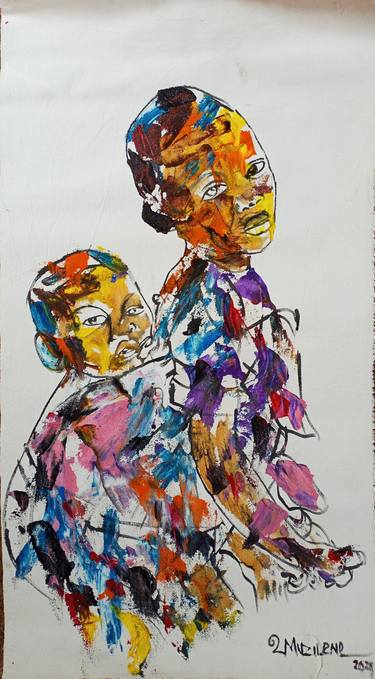 Sister and brother painting, African child art, African children thumb