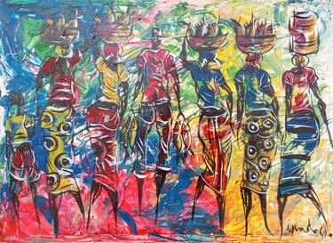 African market painting, African marketplace, African art thumb