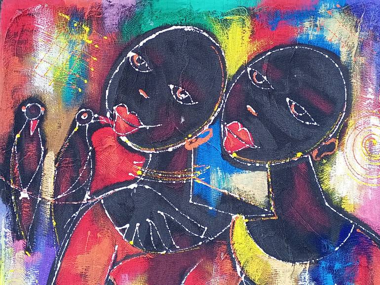 Couple love painting, Black art on canvas, Black artists Painting by Jafeth  Moiane