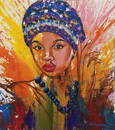 Abstract black woman painting, Abstract woman wall art, Woman art thumb