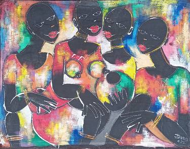 Carrying water in Africa painting, Black women abstract thumb