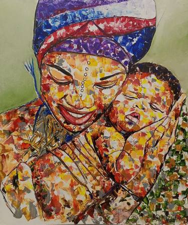 Black mother and child painting, African mother and child thumb