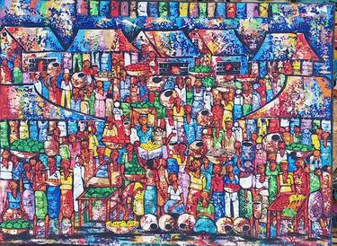 African market painting, Large abstract wall art, Big colorful thumb
