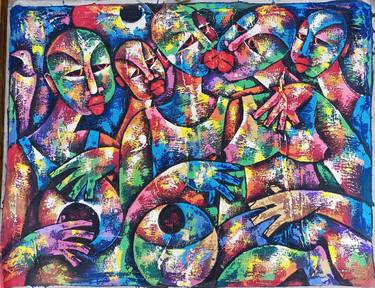 Colorful african women painting, Contemporary African thumb