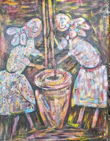 Contemporary African art, African women with mortar and pestle thumb