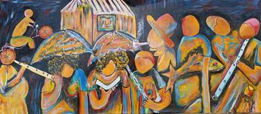 Street musicians painting, 180cmWx85cmH large abstract canvas thumb