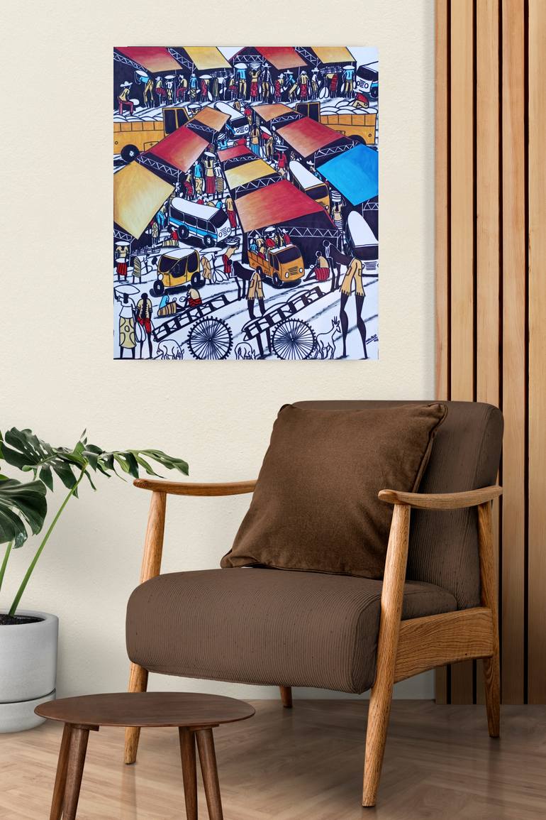 Original Art Deco Transportation Painting by Jafeth Moiane