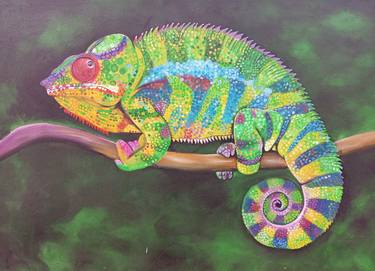 Colorful chameleon painting, Animals realistic paintings, Realism thumb