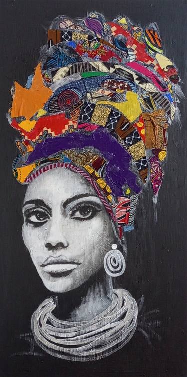African fabric collage, Black woman art, Black woman thumb