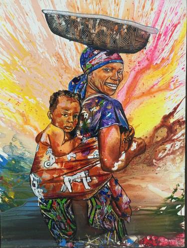 African mother carrying child, African mother and child thumb