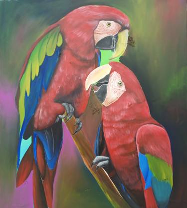 Colorful parrots painting, Gallery wall art, Eye catching thumb