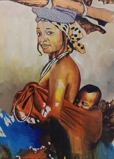 Mother and child, Afro mother nature, Semi abstract figurative thumb