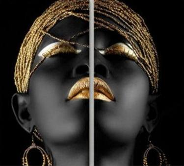 Black and gold African American woman canvas, Set of 2 thumb