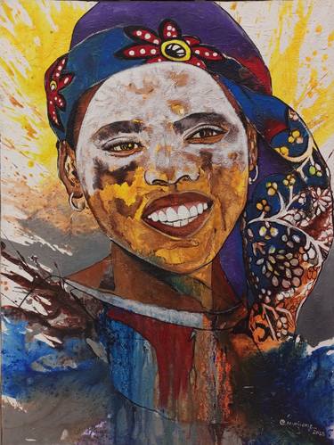 African woman portrait painting, Beautiful black woman portrait thumb