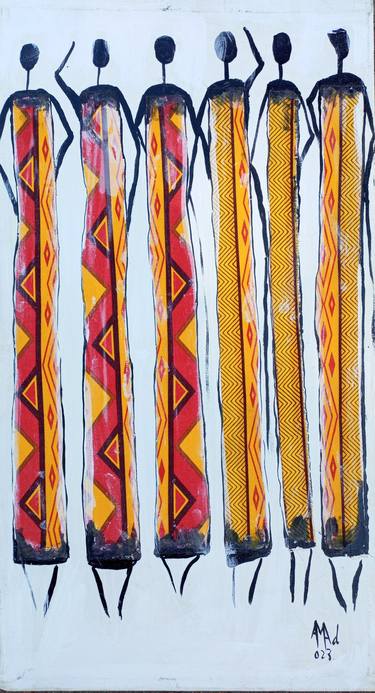 Maasai tribe women painting, Kenya art, African print fabric thumb