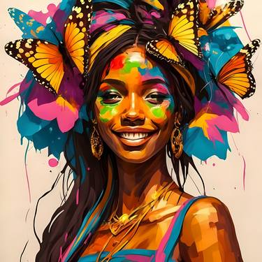 Beautiful Afro woman, Colorful face woman art, Digital art thumb