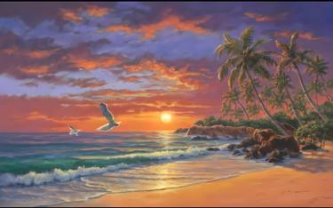 Magic of tropical sunset on beach, Oil canvas, Digital thumb