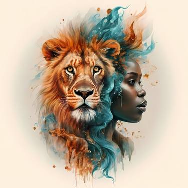 African queen and the lion, Digital artist, Digital art thumb