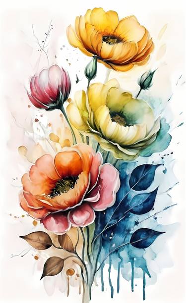 "Blossom Symphony: A Floral Overture", Watercolor canvas, Digital thumb