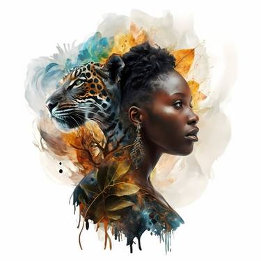 African Queen with leopard Majesty, Printable wall art, thumb