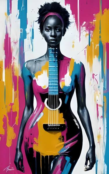 Harmonic fusion of femininity and guitar, Masterpiece, Fine art thumb