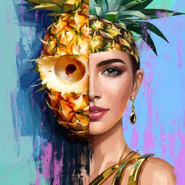 Great fusion: Woman and pineapple, Art for dining room, thumb