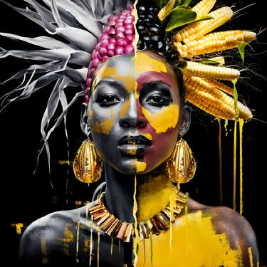 Maize Queen: A Split portrait of Afro woman's essence, thumb