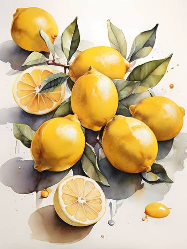 Zesty citrus: Lemons, Elegant kitchen wall art, Dining room art, thumb