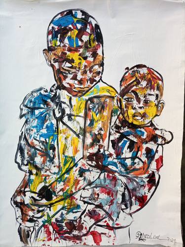 Mother and baby painting, African painting, Paintings original, Paintings on canvas original, Large painting thumb