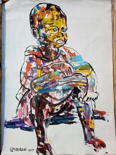 The little boy without shoes, African painting, Acrylic painting thumb