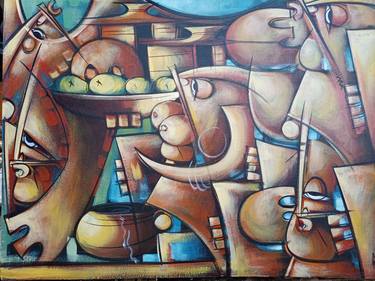 The harvest painting, Geometric painting, Oil Paintings, Peinture Africaine, Afrikanische Malerei thumb