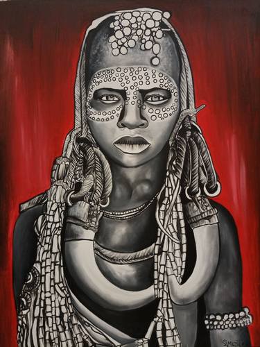 African queen painting, African acrylic painting, Extra large wall art, Canvas thumb