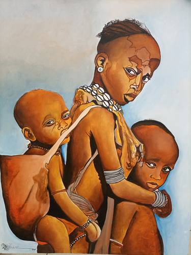 The Maasai brothers painting, Maasai people, African paintings on canvas, African acrylic thumb
